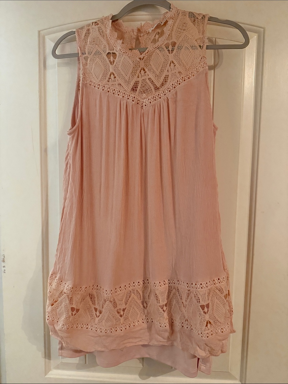 Blu Pepper Crochet Yoke Sleeveless Tunic - Light Pink